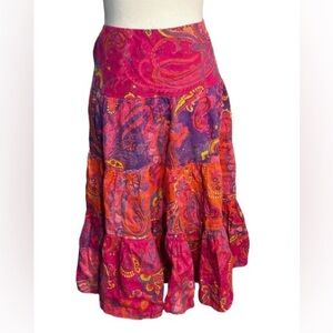 Lauren Ralph 100% Cotton Pink Orange Skirt Paisley Floral XL Extra Large 1X Boho